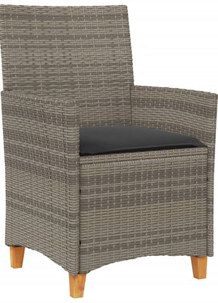 Tuinstoelen 2 st met kussens poly rattan en massief hout grijs
