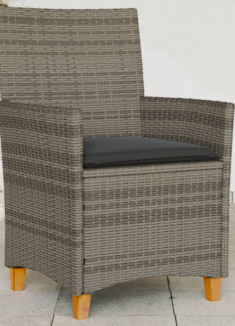 Tuinstoelen 2 st met kussens poly rattan en massief hout grijs