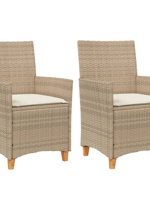 Tuinstoelen 2 st met kussens poly rattan en massief hout beige