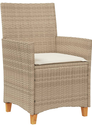 Tuinstoelen 2 st met kussens poly rattan en massief hout beige