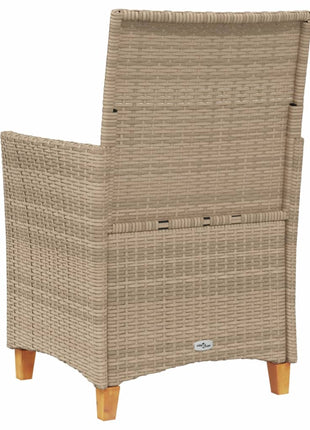 Tuinstoelen 2 st met kussens poly rattan en massief hout beige