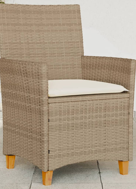 Tuinstoelen 2 st met kussens poly rattan en massief hout beige