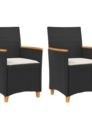 Tuinstoelen 2 st met kussens poly rattan en massief hout zwart