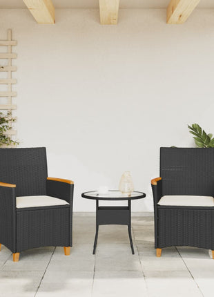Tuinstoelen 2 st met kussens poly rattan en massief hout zwart