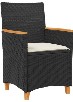 Tuinstoelen 2 st met kussens poly rattan en massief hout zwart