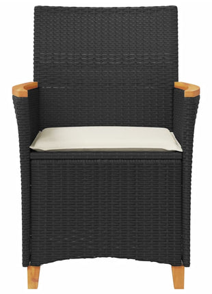 Tuinstoelen 2 st met kussens poly rattan en massief hout zwart