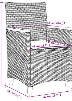 Tuinstoelen 2 st met kussens poly rattan en massief hout zwart