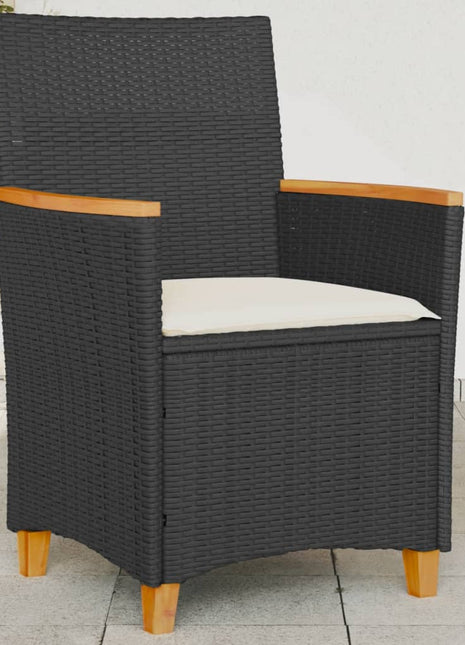 Tuinstoelen 2 st met kussens poly rattan en massief hout zwart