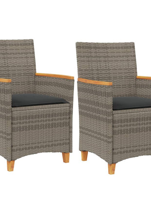 Tuinstoelen 2 st met kussens poly rattan en massief hout grijs