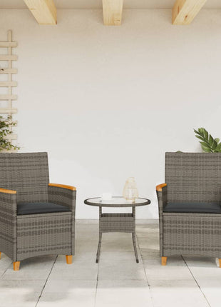 Tuinstoelen 2 st met kussens poly rattan en massief hout grijs