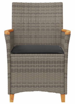 Tuinstoelen 2 st met kussens poly rattan en massief hout grijs
