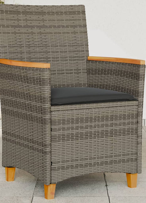 Tuinstoelen 2 st met kussens poly rattan en massief hout grijs