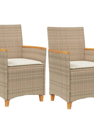 Tuinstoelen 2 st met kussens poly rattan en massief hout beige