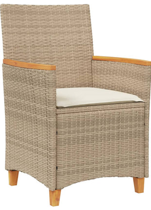 Tuinstoelen 2 st met kussens poly rattan en massief hout beige
