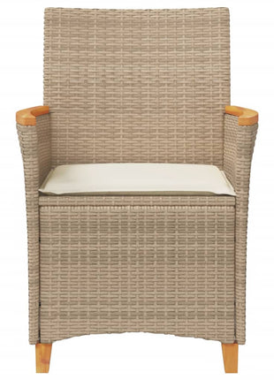 Tuinstoelen 2 st met kussens poly rattan en massief hout beige