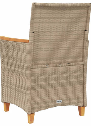 Tuinstoelen 2 st met kussens poly rattan en massief hout beige