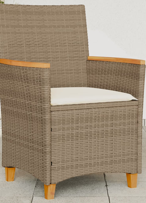 Tuinstoelen 2 st met kussens poly rattan en massief hout beige