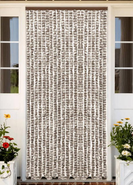 Vliegengordijn Chenille Taupe En Wit