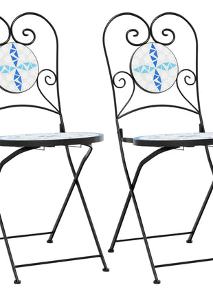 Bistrostoelen 2 st inklapbaar keramiek blauw en wit