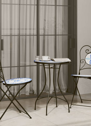Bistrostoelen 2 st inklapbaar keramiek blauw en wit