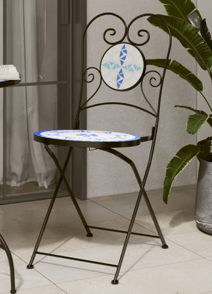 Bistrostoelen 2 st inklapbaar keramiek blauw en wit