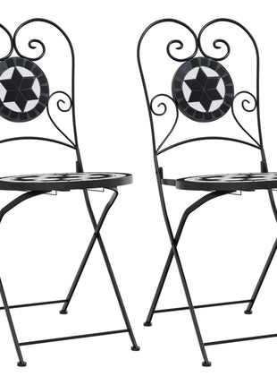 Bistrostoelen 2 st inklapbaar keramiek zwart en wit