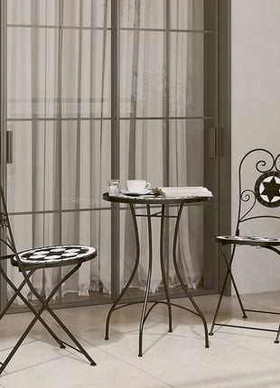 Bistrostoelen 2 st inklapbaar keramiek zwart en wit