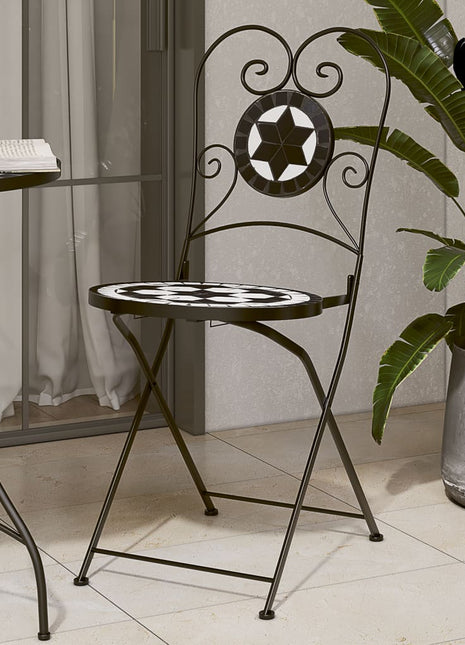 Bistrostoelen 2 st inklapbaar keramiek zwart en wit
