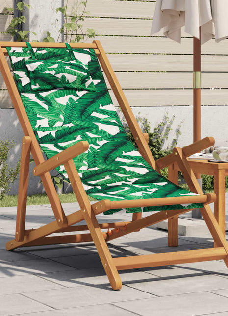 Strandstoel inklapbaar bladpatroon eucalyptushout en stof