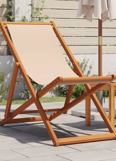 Strandstoel inklapbaar massief eucalyptushout en stof beige