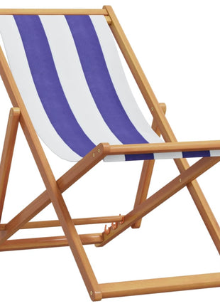 Strandstoel inklapbaar eucalyptushout en stof blauw en wit