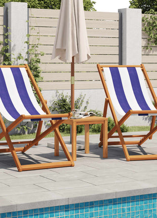 Strandstoel inklapbaar eucalyptushout en stof blauw en wit