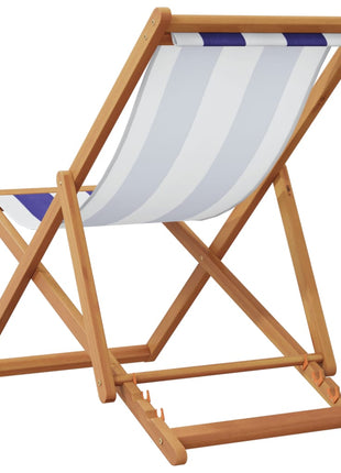 Strandstoel inklapbaar eucalyptushout en stof blauw en wit