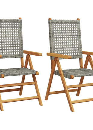 Tuinstoelen 2 st massief acaciahout en poly rattan grijs