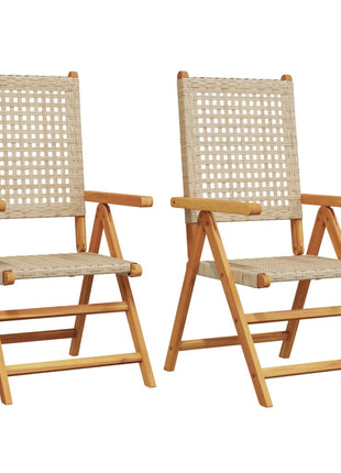 Tuinstoelen 2 st massief acaciahout en poly rattan beige