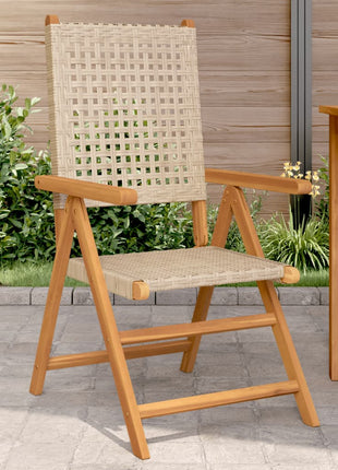 Tuinstoelen 2 st massief acaciahout en poly rattan beige
