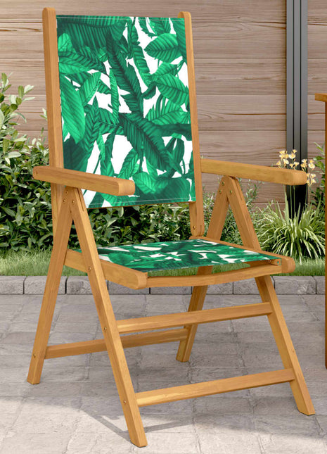 Tuinstoelen 2 st bladpatroon massief acaciahout en stof