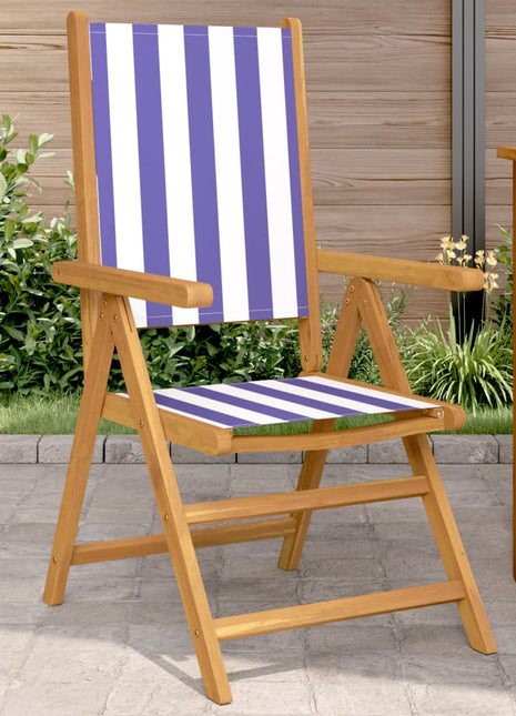 Tuinstoelen 2 st massief acaciahout en stof blauw en wit