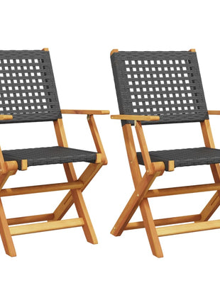 Tuinstoelen 2 st massief acaciahout en poly rattan zwart