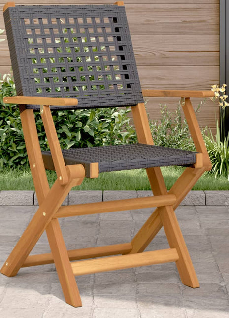 Tuinstoelen 2 st massief acaciahout en poly rattan zwart