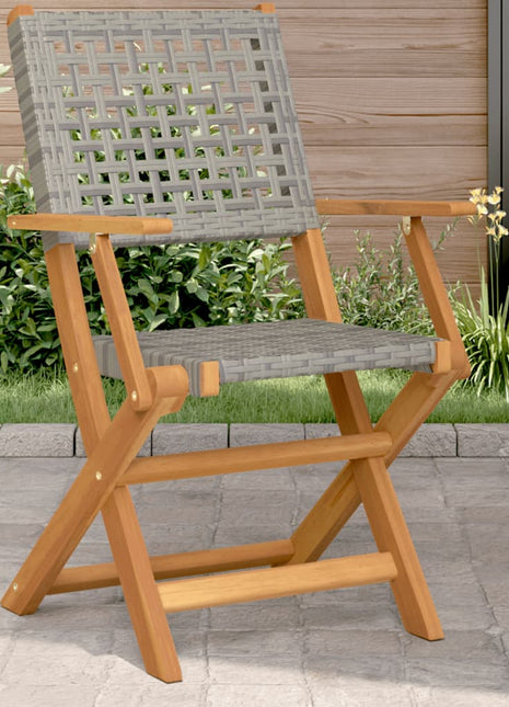 Tuinstoelen 2 st massief acaciahout en poly rattan grijs