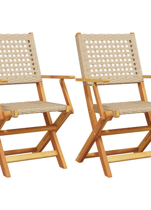 Tuinstoelen 2 st massief acaciahout en poly rattan beige