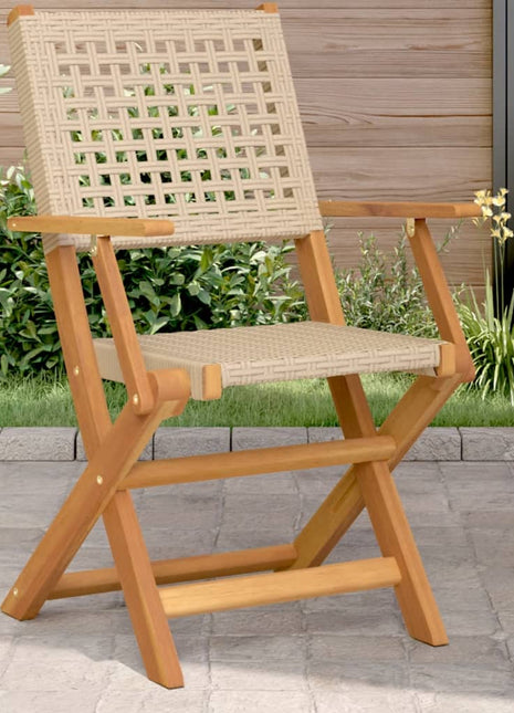Tuinstoelen 2 st massief acaciahout en poly rattan beige