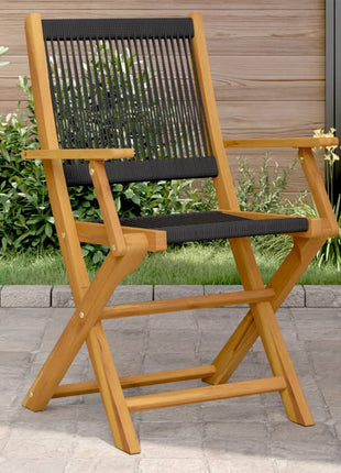 Tuinstoelen 2 st massief acaciahout en polypropeen zwart