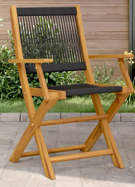 Tuinstoelen 2 st massief acaciahout en polypropeen zwart
