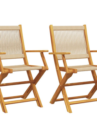 Tuinstoelen 2 st massief acaciahout en polypropeen beige