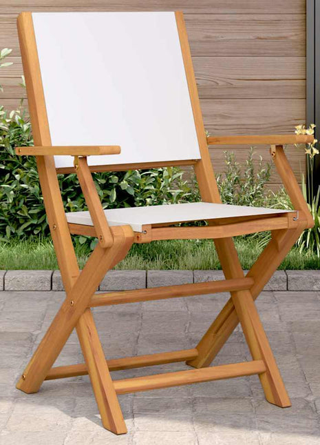 Tuinstoelen 2 st inklapbaar acaciahout en stof crèmewit