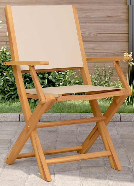 Tuinstoelen 2 st massief acaciahout en stof beige