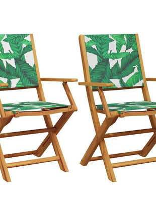 Tuinstoelen 2 st bladpatroon massief acaciahout en stof