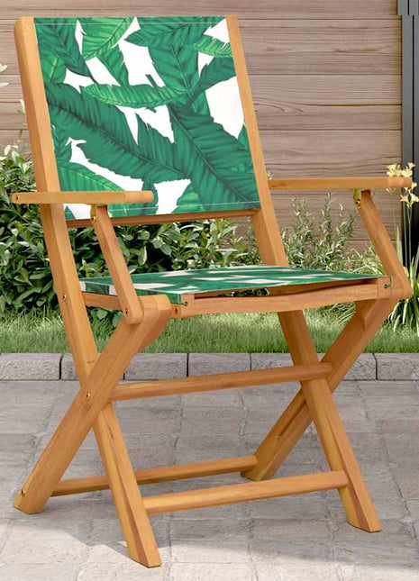 Tuinstoelen 2 st bladpatroon massief acaciahout en stof
